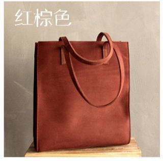 原创疯马皮简约头层牛皮托特包女包大包欧美复古真皮手提包单肩包