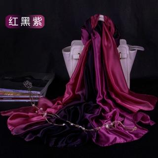 2427春夏新款韓版仿真絲漸變圍巾女 高檔氣質過渡色絲巾 披肩兩用
