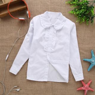 儿童白衬衫女童长袖纯棉中大童表演服韩版小学生学院校服白色衬衣