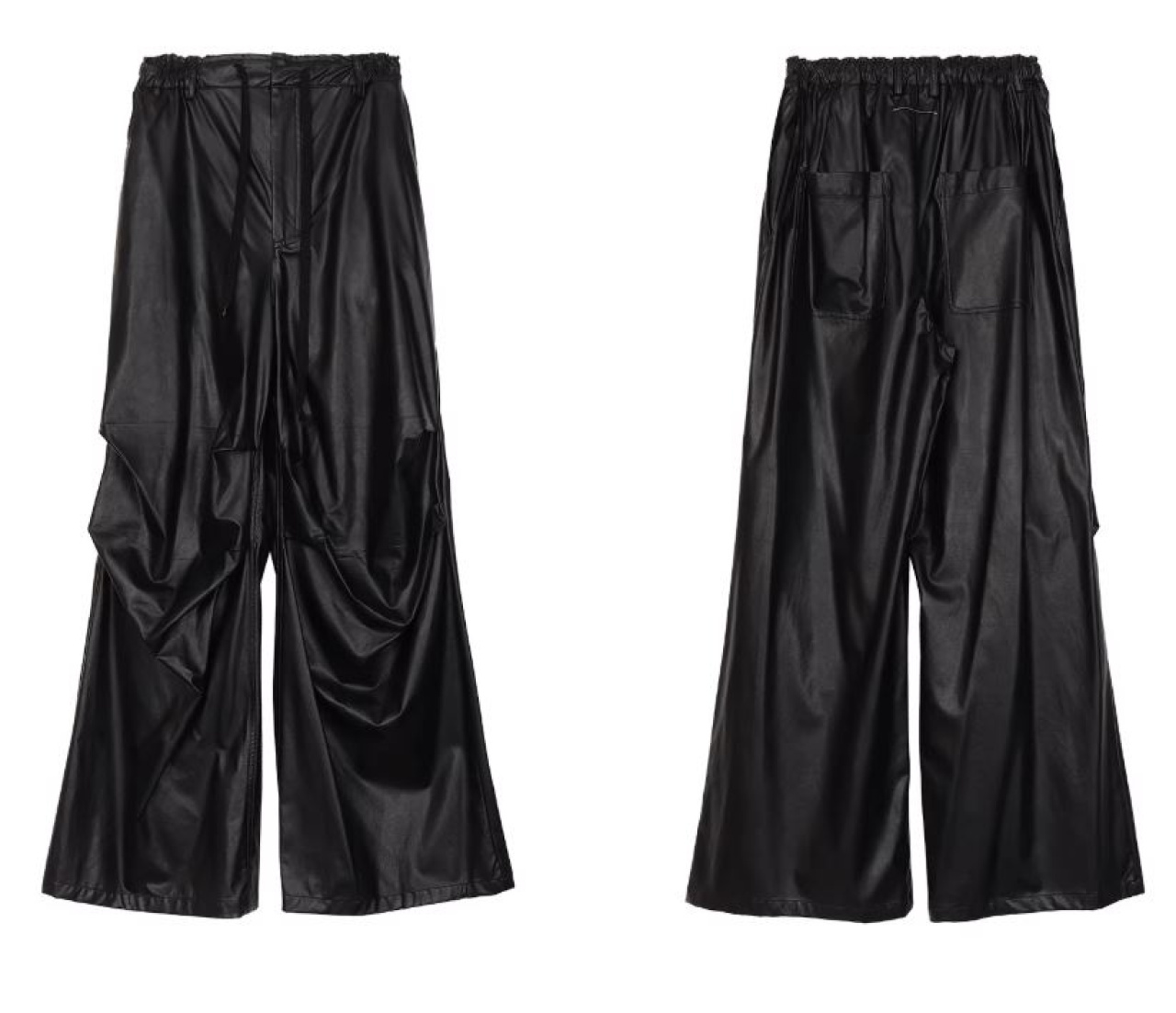 Skk Store 超级清仓 松紧腰抽绳秋款抽褶皮裤百搭直筒长款