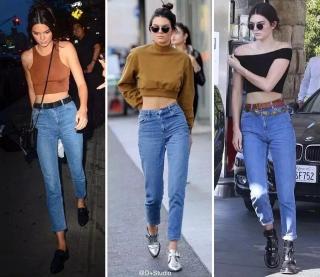 2016秋冬新款歐美金小妹kendall同款復古超高腰牛仔褲mom jeans