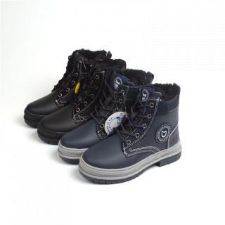 外贸出俄罗斯冬季男童中邦棉鞋真皮真羊毛系带侧拉链中童保暖棉靴