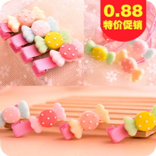 韓國女童髮飾兒童樹脂糖果小發夾全包布髮圈寶寶頭花BB夾頭飾批發