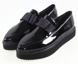 特价清仓靓家大码鞋 尖头蝴蝶结漆皮厚底松糕底英伦风乐福女鞋